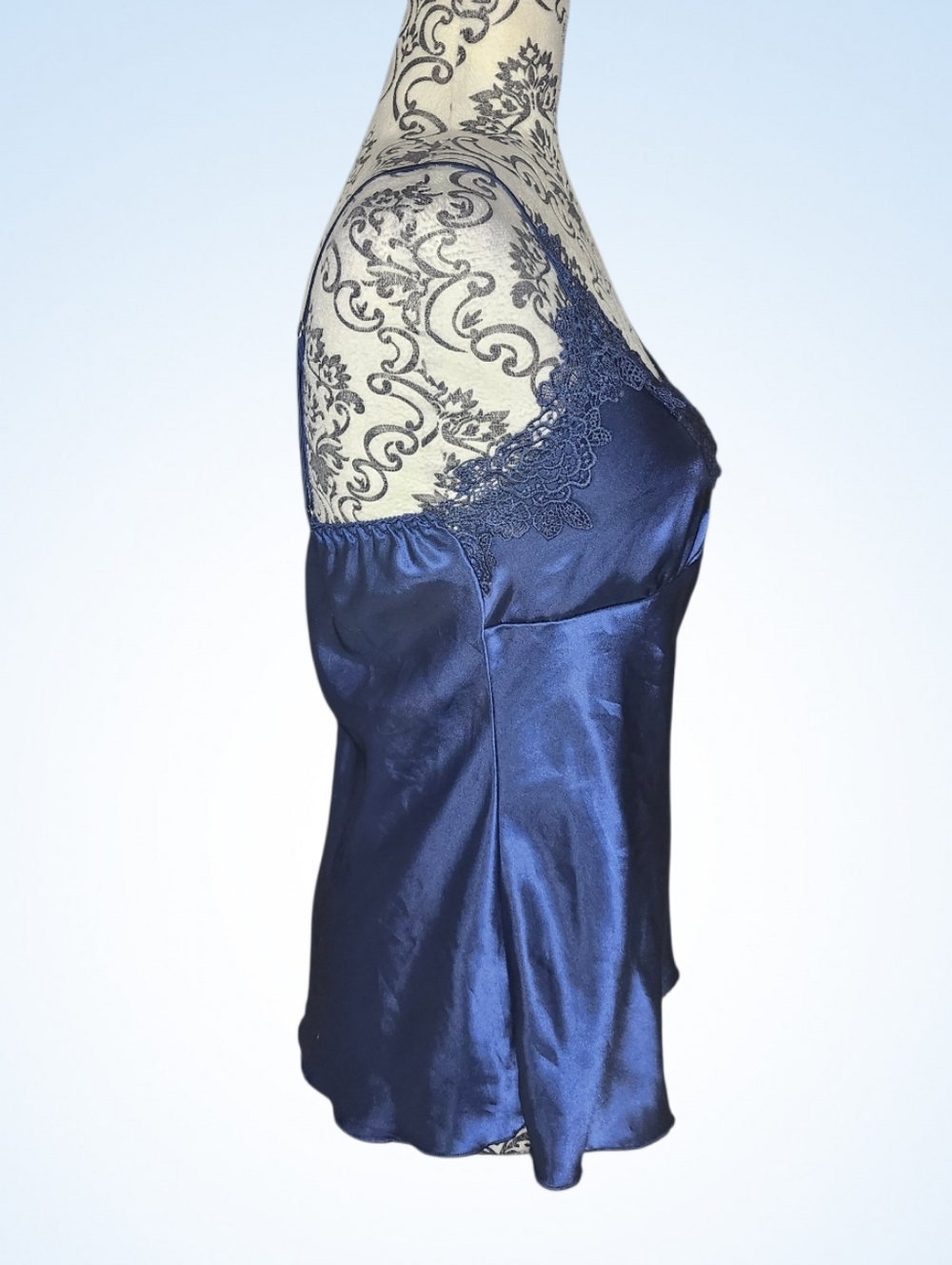 UNKNOWN Navy Satin Lace Cami Top - Large - Picture 3 of 6